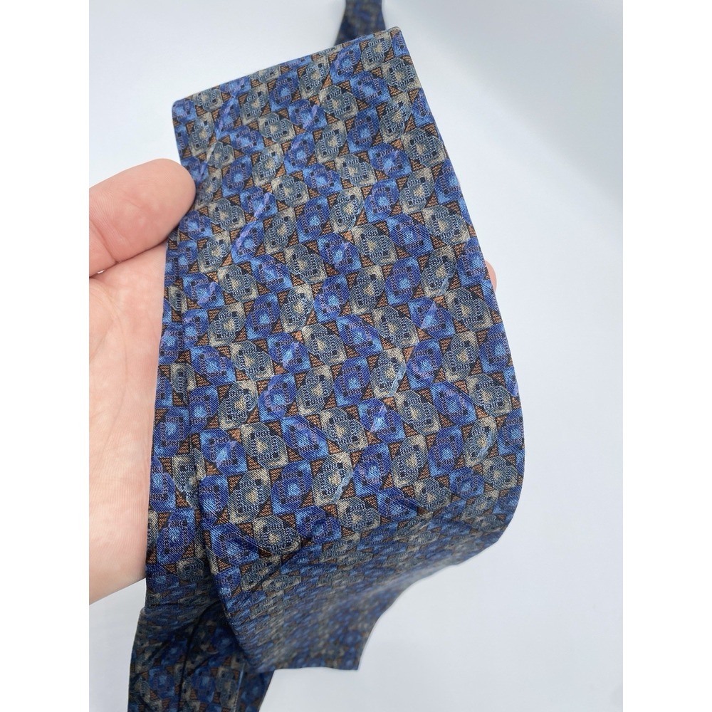 Ermenegildo Zegna Disegno Esclusivo Silk Tie Blue Geometric Mens Italy 3.75
